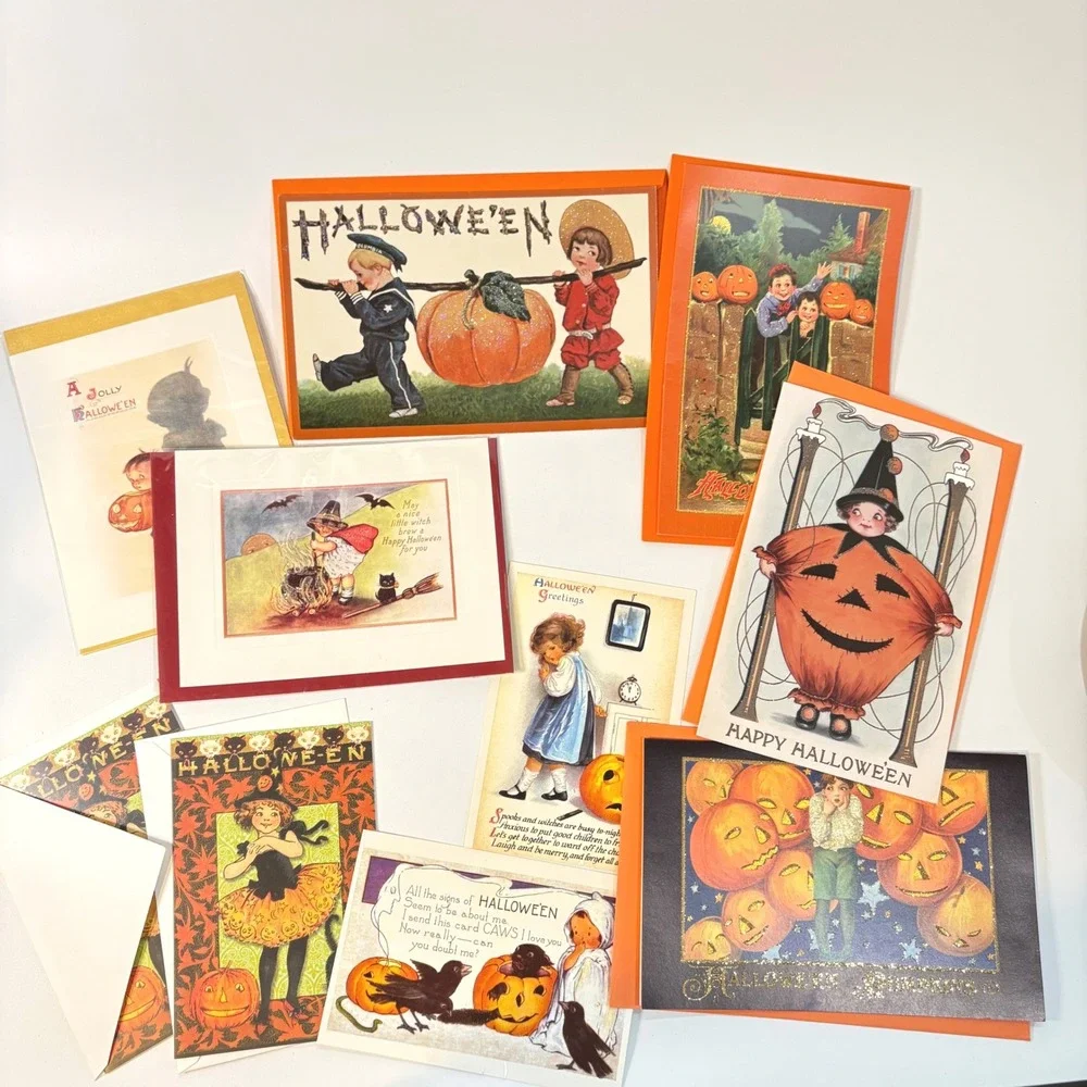 Vintage Halloween Greeting Card Postcard Lot Victorian Style Glitter 8pc